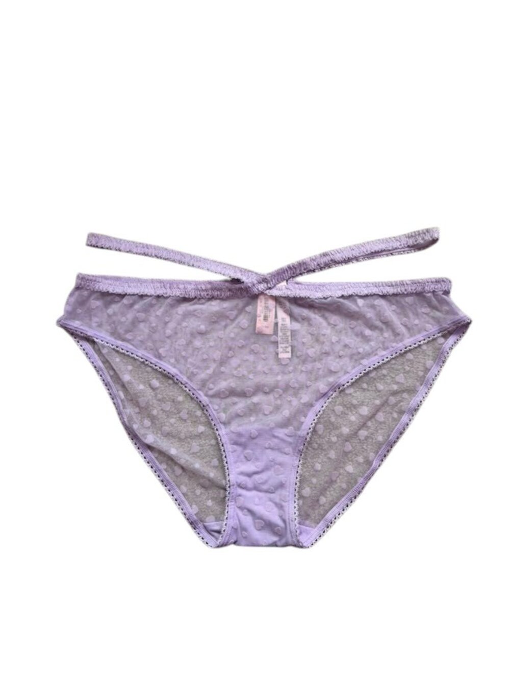 Victoria’s Secret Women XL Lilac Sheer Mesh Polka Dot Strappy Bikini Panty NWT.